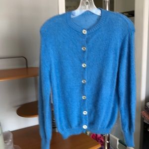 Vintage Blue Flurry Yarn Sweater Small 7 buttons down front